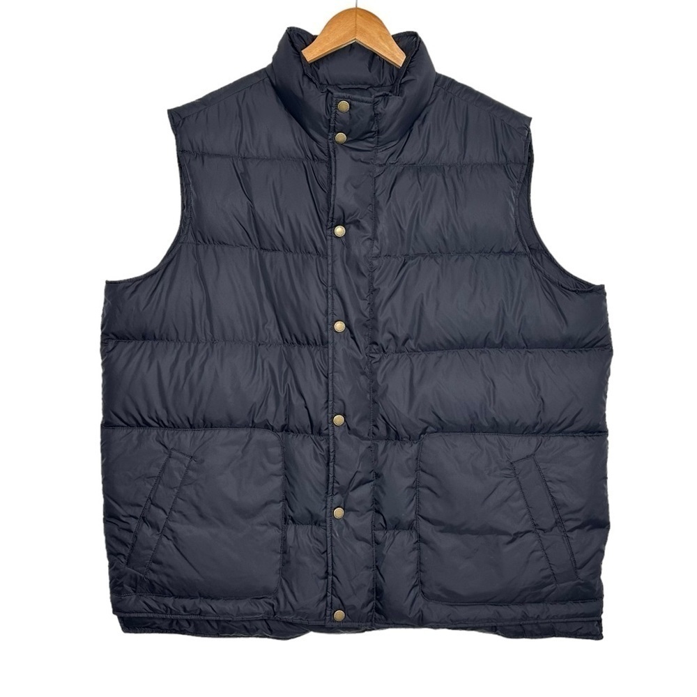 LANDS END Mens Down Puffer Vest Size XXL Blue Snap Button Pockets Outdoor